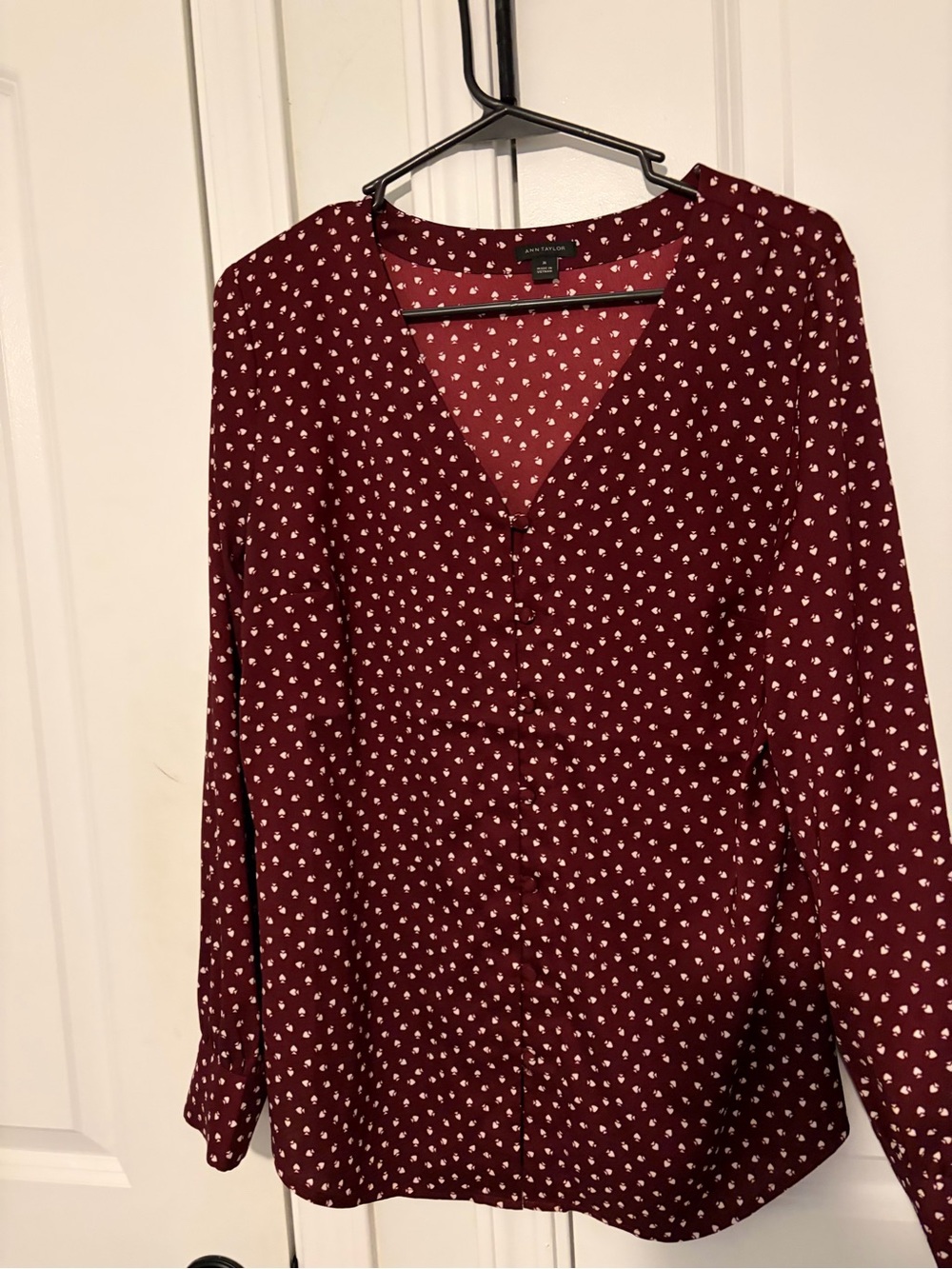 Ann Taylor Burgundy Dot Button-Down Blouse